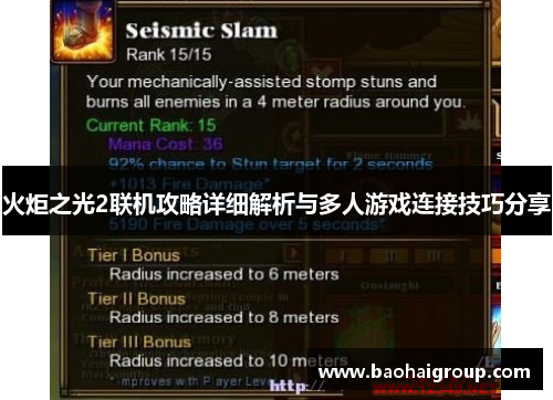 火炬之光2联机攻略详细解析与多人游戏连接技巧分享